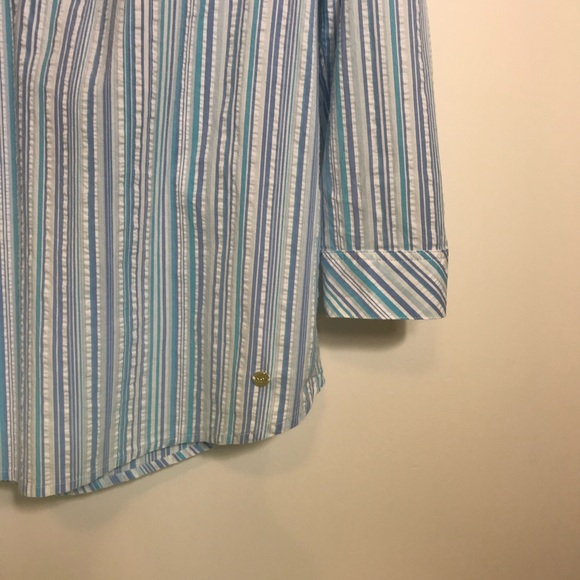 Southern Tide Marina Stripe Seersuscker Button-Front Popover Tunic Blue White - Picture 9 of 13